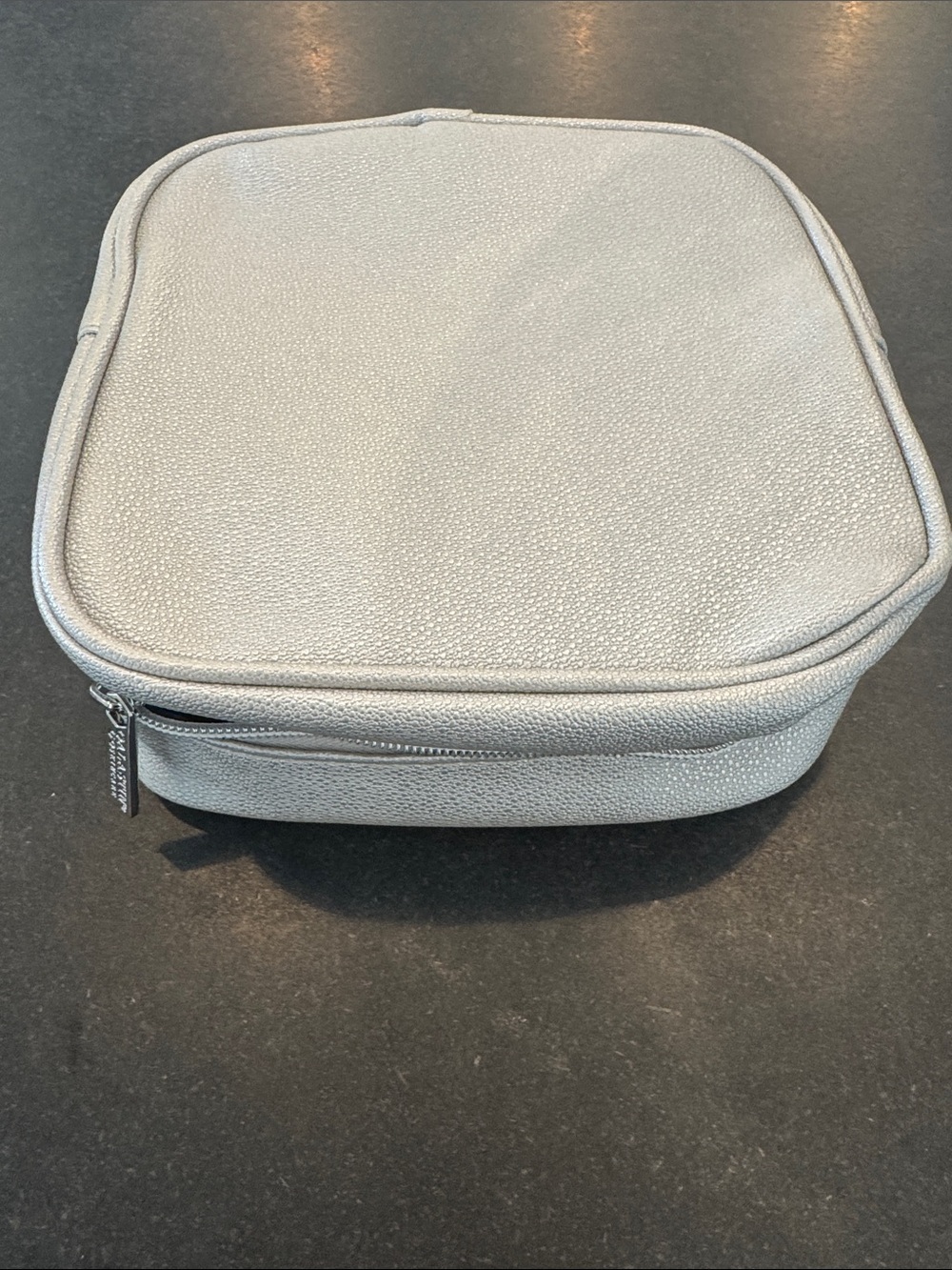 Silver Textured Cosmetic Case - Compact Travel Makeup Bag NEW
